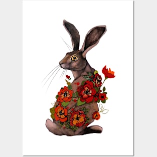 Floral hare Posters and Art